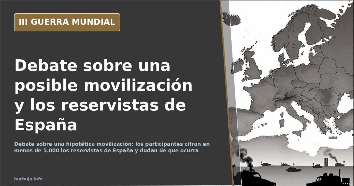 Mapa de Europa desaturado con siluetas de equipamiento militar y humo lejano en el horizonte, ilustrando un debate sobre una 