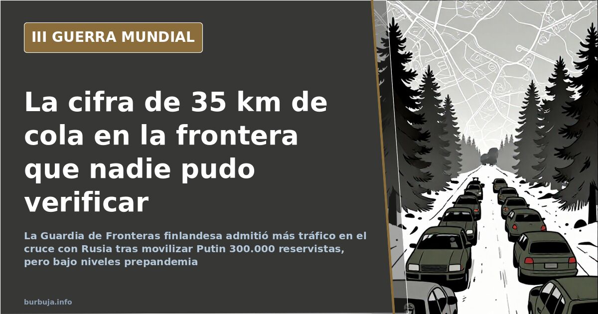 Ilustración desaturada de la frontera entre Rusia y Finlandia con vehículos y un mapa de los puestos