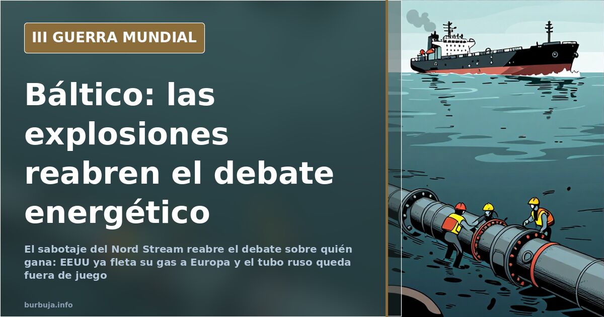 Mapa del mar Báltico con las rutas de los gasoductos Nord Stream y Baltic Pipe y siluetas de buques bajo un cielo gris