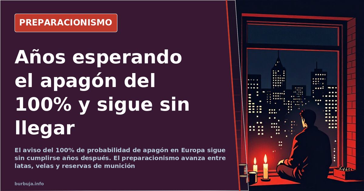 Linternas, velas, agua embotellada y latas apiladas en una estantería como kit de preparacionismo ante un apagón