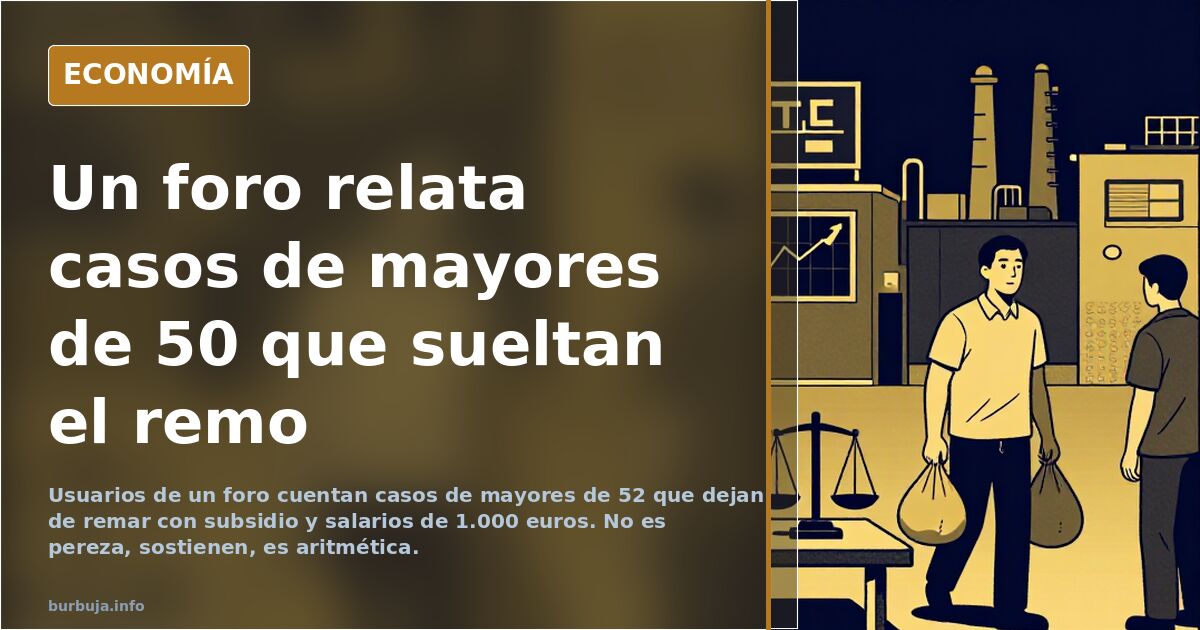 Ilustración editorial sobre mayores de 50 que dejan de remar y el subsidio