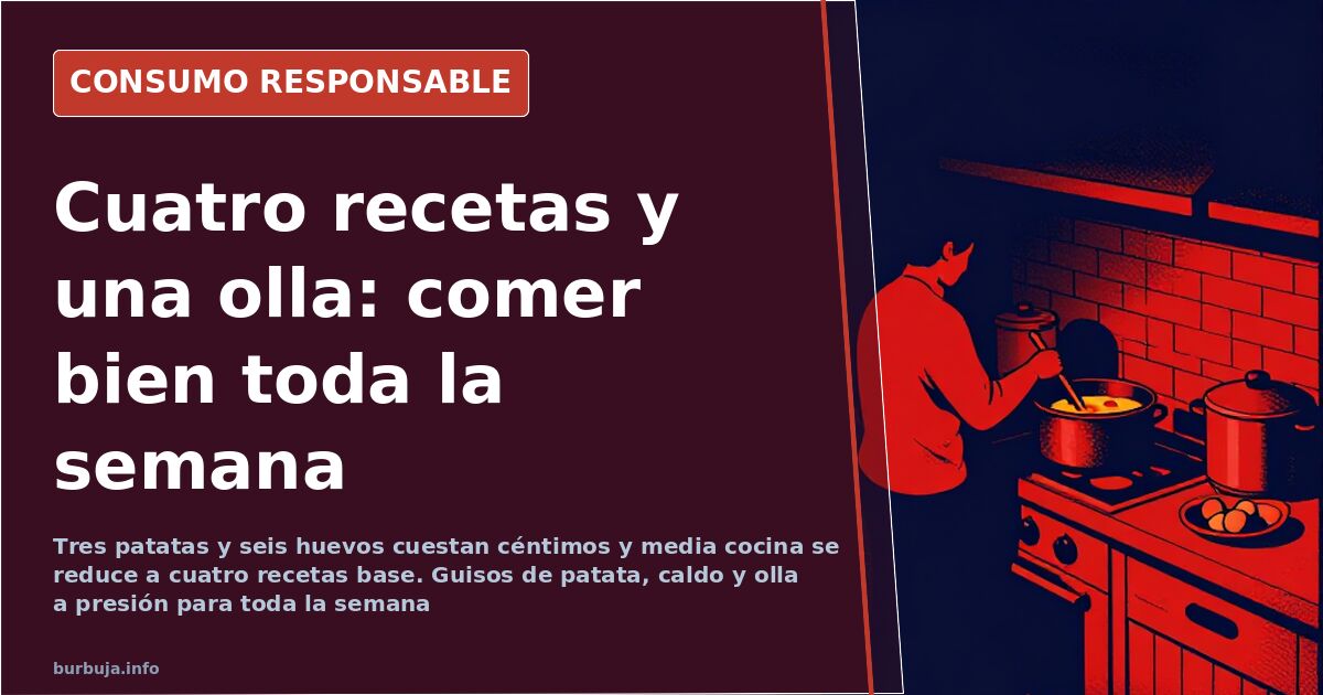 Olla a presión con legumbres y guiso de patatas sobre la encimera de una cocina doméstica