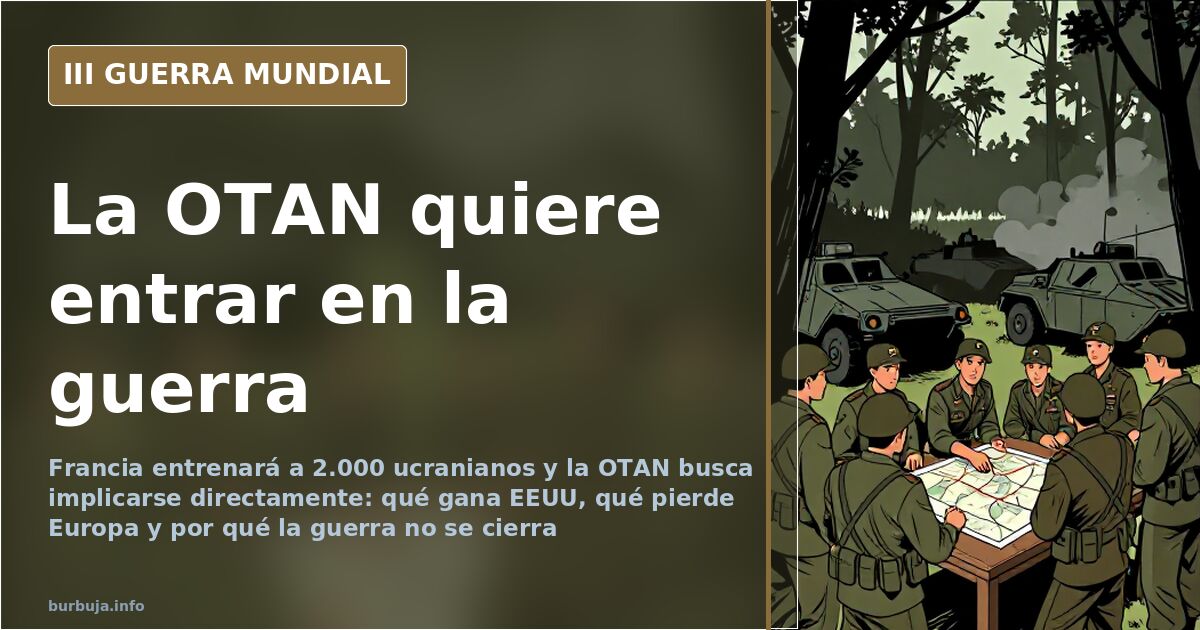 Ilustración documental desaturada con siluetas de equipamiento militar y humo lejano en el horizonte, sobre el mapa de Ucrani