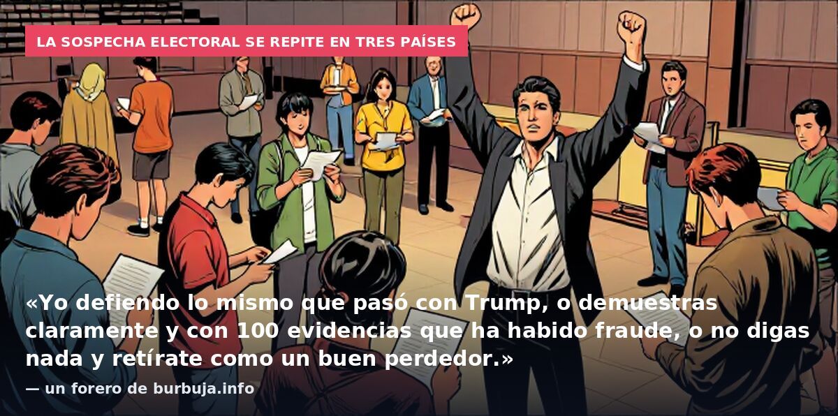 La sospecha electoral se repite en tres países: «Yo defiendo lo mismo que pasó con Trump, o demuestras claramente y con 100 evidencias que ha habido fraude, o no digas nada y retírate como un buen perdedor.» — un forero de burbuja.info