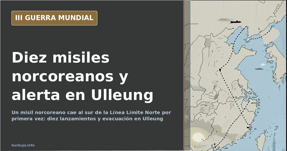 Mapa de la península de Corea con la trayectoria de un misil balístico y la zona de Ulleung-gun señalada