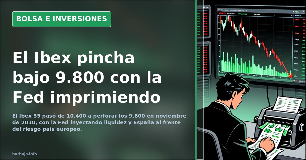 Gráfico de velas del IBEX 35 con tendencia bajista en pantalla de terminal financiera sobre fondo oscuro