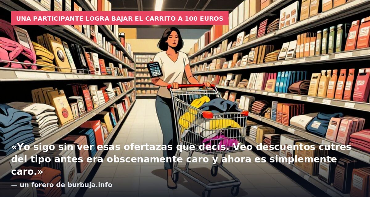 Una participante logra bajar el carrito a 100 euros: «Yo sigo sin ver esas ofertazas que decís. Veo descuentos cutres del tipo antes era obscenamente caro y ahora es simplemente caro.» — un forero de burbuja.info
