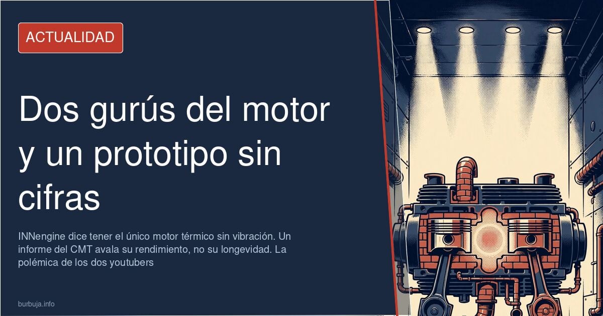 Prototipo del motor de pistones opuestos de INNengine montado sobre un banco de pruebas, con el bloque y los cilindros a la v