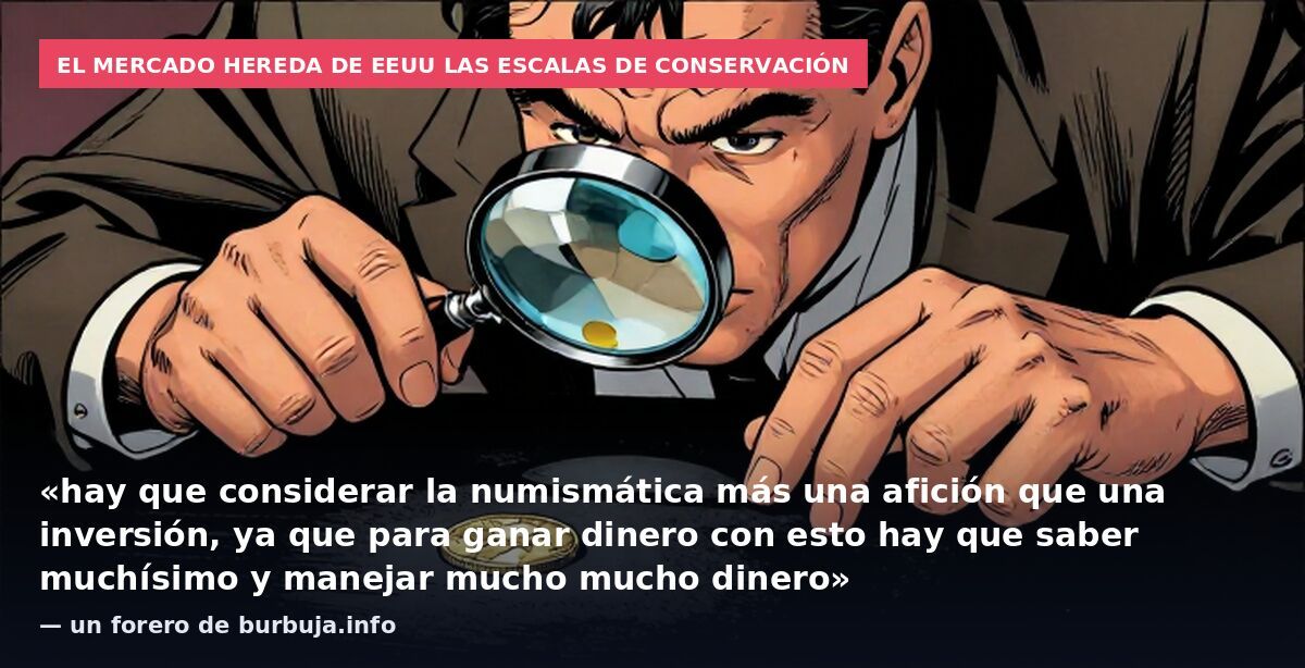 El mercado hereda de EEUU las escalas de conservación: «hay que considerar la numismática más una afición que una inversión, ya que para ganar dinero con esto hay que saber muchísimo y manejar mucho mucho dinero» — un forero de burbuja.info