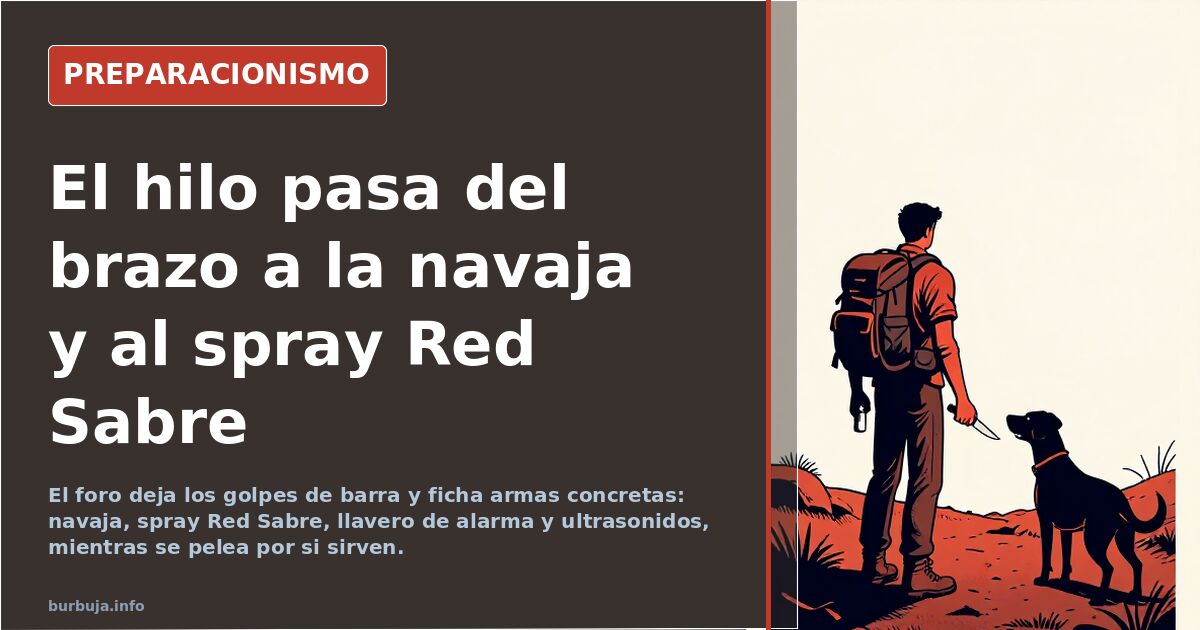El hilo pasa del brazo a la navaja y al spray Red Sabre