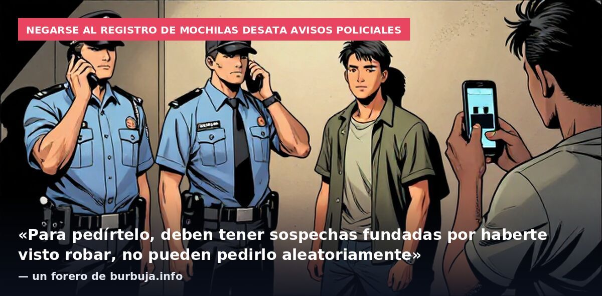 Negarse al registro de mochilas desata avisos policiales: «Para pedírtelo, deben tener sospechas fundadas por haberte visto robar, no pueden pedirlo aleatoriamente» — un forero de burbuja.info