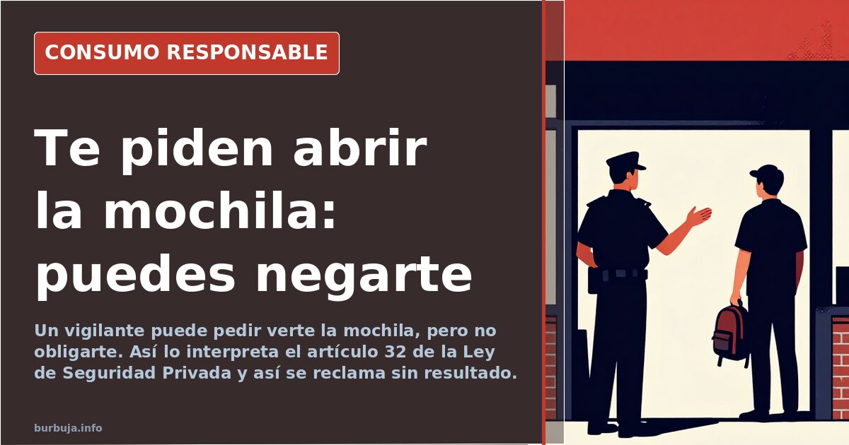 Cliente con mochila negándose a que un vigilante de seguridad le revise el contenido a la salida de un supermercado