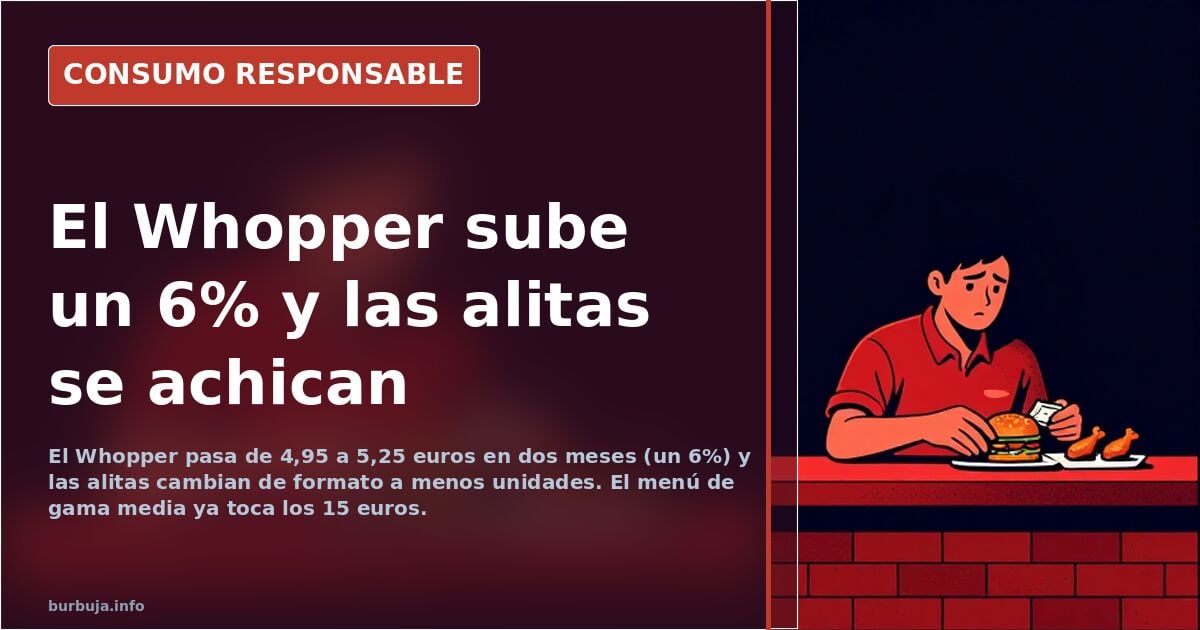 Plato con una hamburguesa Whopper de Burger King, patatas fritas y sobres de ketchup servidos en una bandeja