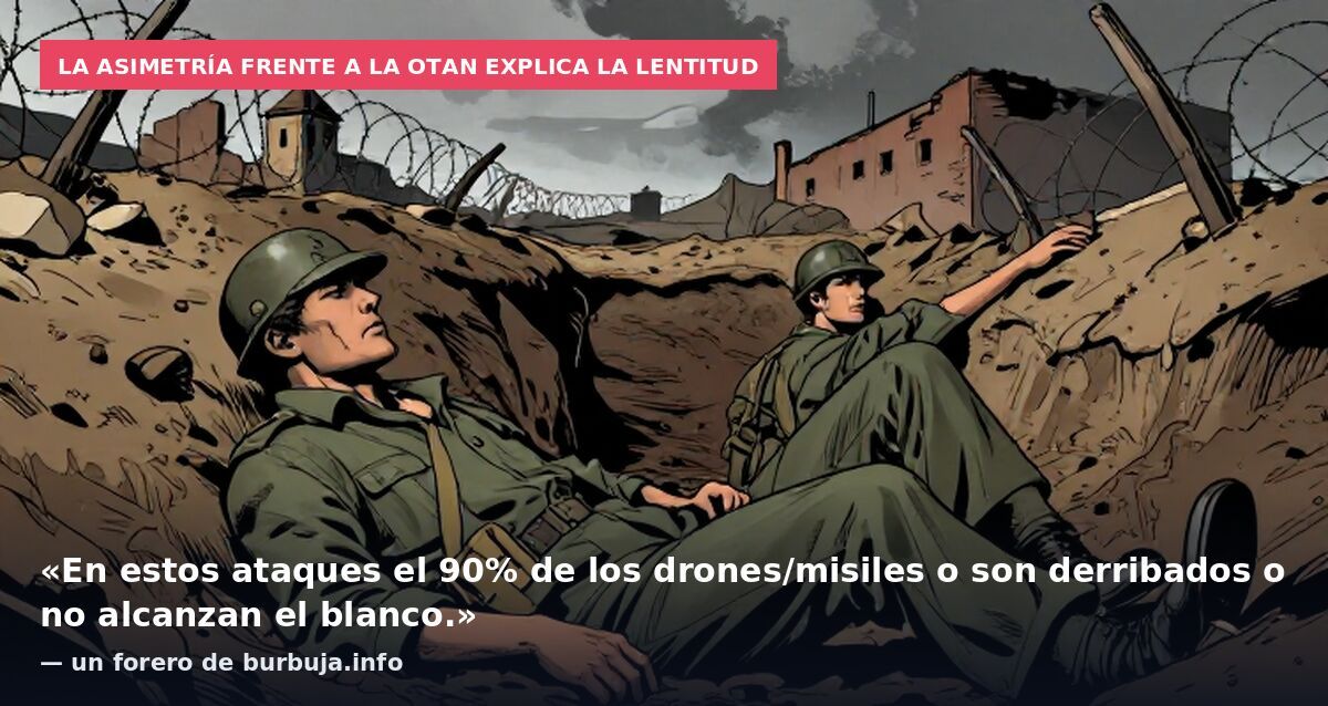 La asimetría frente a la OTAN explica la lentitud: «En estos ataques el 90% de los drones/misiles o son derribados o no alcanzan el blanco.» — un forero de burbuja.info
