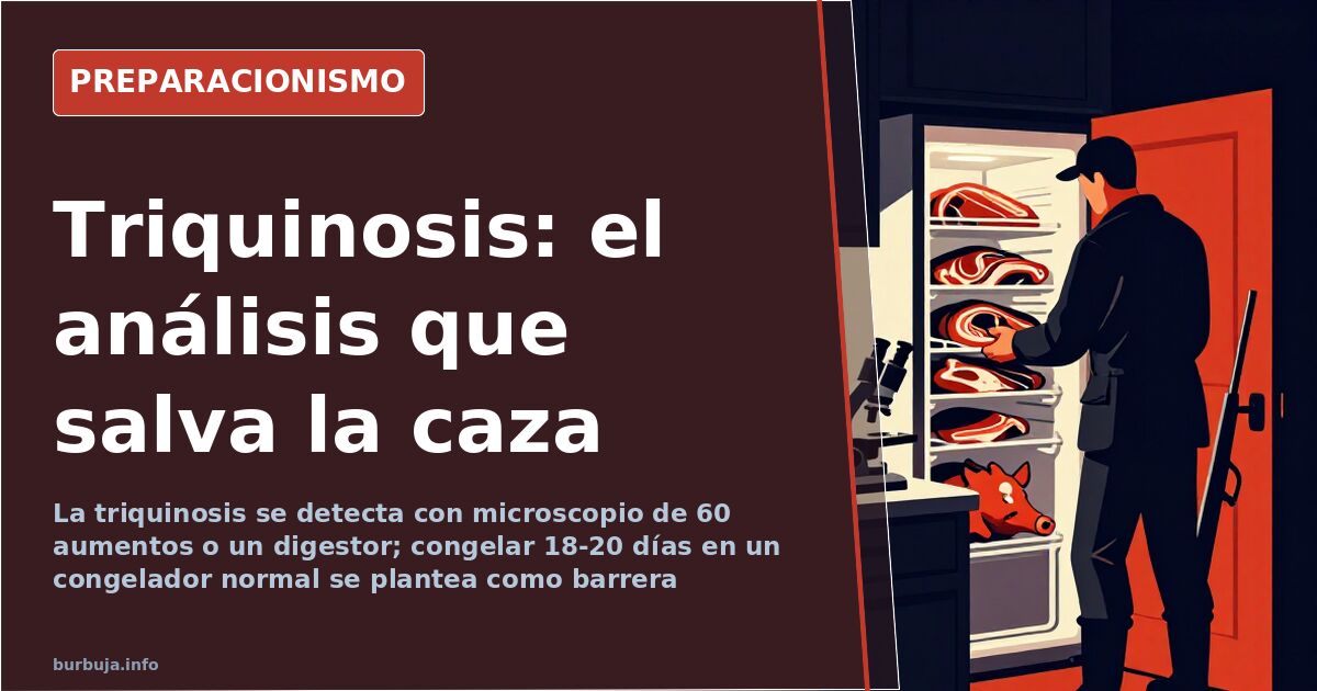 Muestra de carne de jabalí junto a un microscopio y una placa compresora de cristal para el análisis de triquinosis