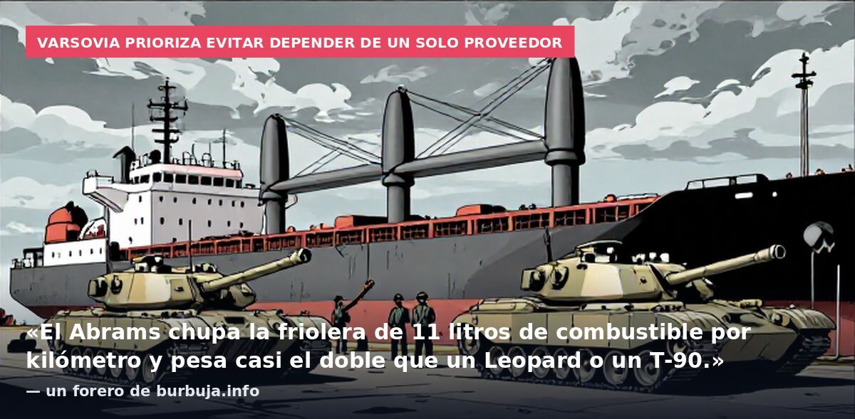 Varsovia prioriza evitar depender de un solo proveedor: «El Abrams chupa la friolera de 11 litros de combustible por kilómetro y pesa casi el doble que un Leopard o un T-90.» — un forero de burbuja.info