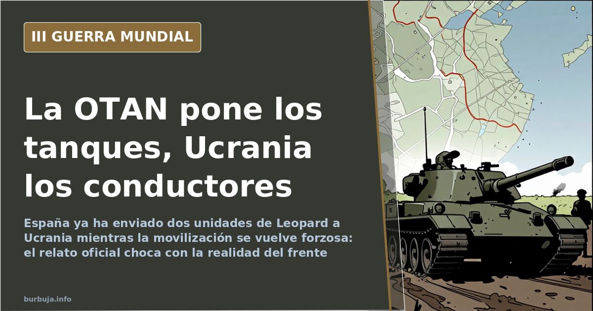 Silueta de un carro de combate Leopard 2 avanzando entre humo sobre un mapa militar en tonos desaturados