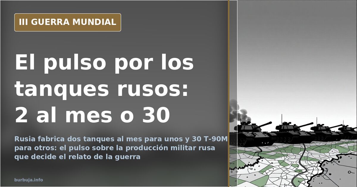 Silueta de carros de combate rusos T-90M en una llanura desaturada con humo lejano en el horizonte y un mapa militar de fondo