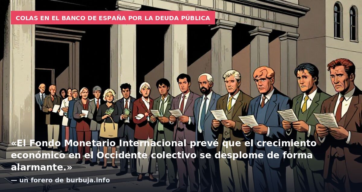 Colas en el Banco de España por la deuda pública: «El Fondo Monetario Internacional prevé que el crecimiento económico en el Occidente colectivo se desplome de forma alarmante.» — un forero de burbuja.info