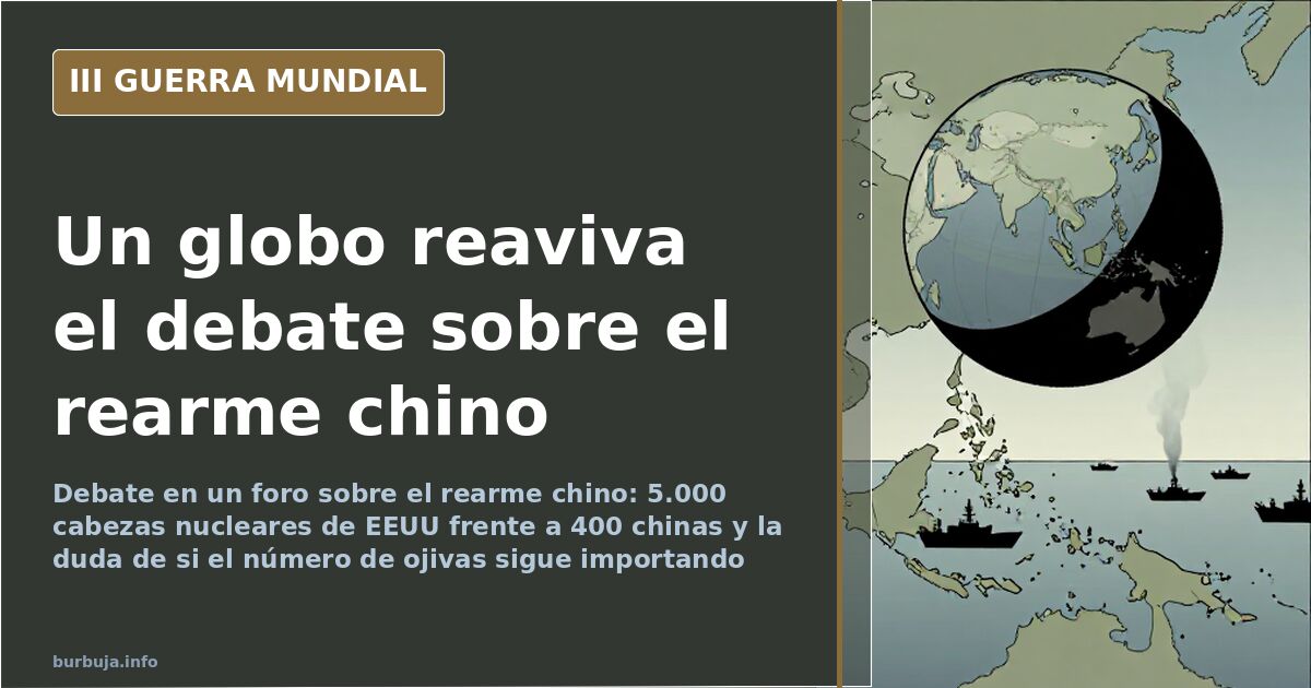 Globo estratosférico sobre un mapa desaturado del Pacífico que ilustra la alerta por el rearme nuclear chino