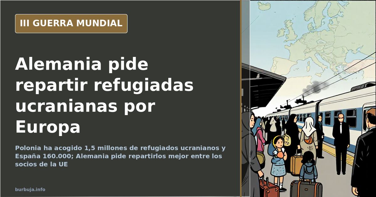 Mapa de Europa con la distribución desigual de refugiados ucranianos entre Polonia, Alemania y España