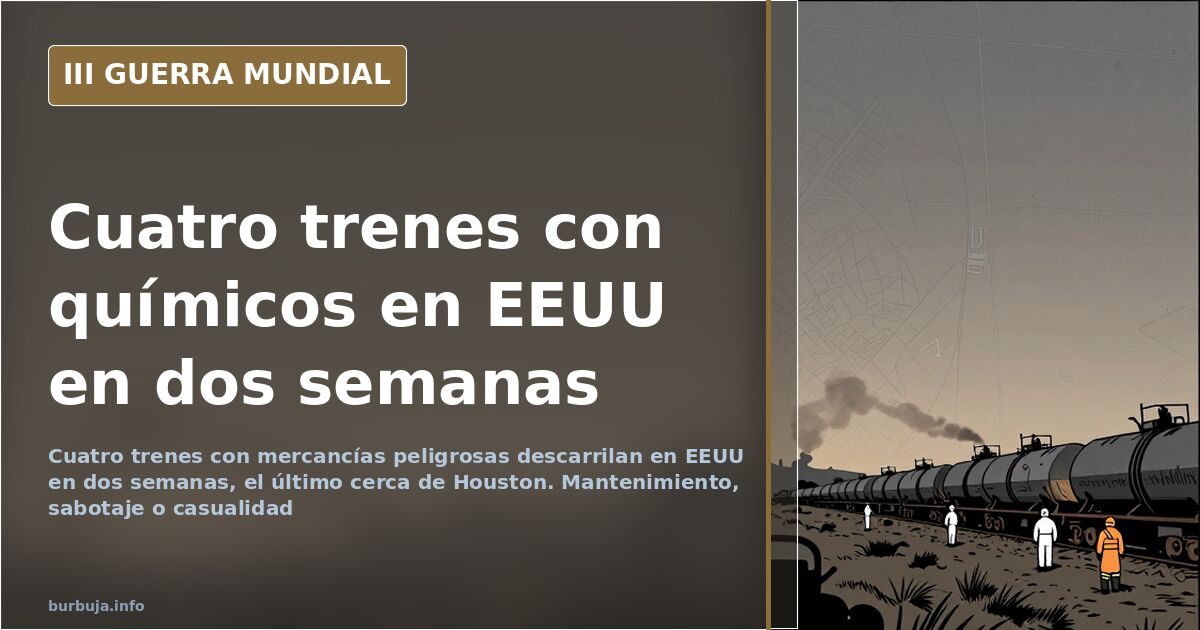 Vagones de tren de mercancías volcados junto a la vía en Texas, con equipos de medición de la calidad del aire