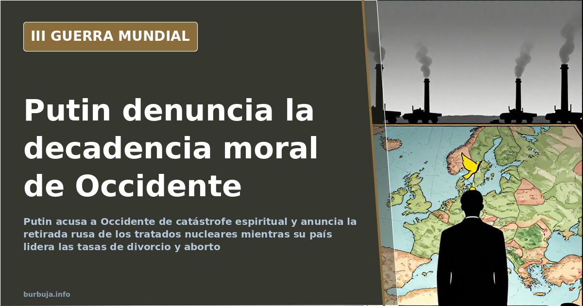 Silueta de un mandatario ante un mapa de Europa con humo al fondo durante un discurso sobre la catástrofe espiritual de Occid