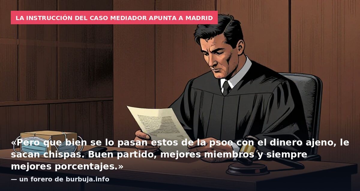 La instrucción del caso mediador apunta a Madrid: «Pero que bien se lo pasan estos de la psoe con el dinero ajeno, le sacan chispas. Buen partido, mejores miembros y siempre mejores porcentajes.» — un forero de burbuja.info