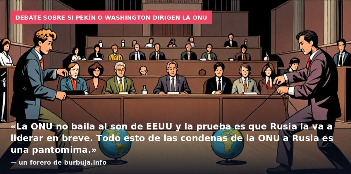 Debate sobre si Pekín o Washington dirigen la ONU: «La ONU no baila al son de EEUU y la prueba es que Rusia la va a liderar en breve. Todo esto de las condenas de la ONU a Rusia es una pantomima.» — un forero de burbuja.info