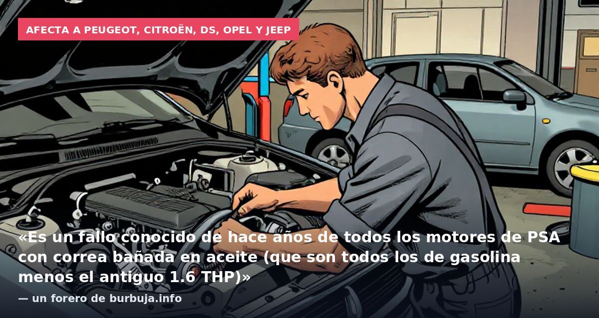 Afecta a Peugeot, Citroën, DS, Opel y Jeep: «Es un fallo conocido de hace años de todos los motores de PSA con correa bañada en aceite (que son todos los de gasolina menos el antiguo 1.6 THP)» — un forero de burbuja.info