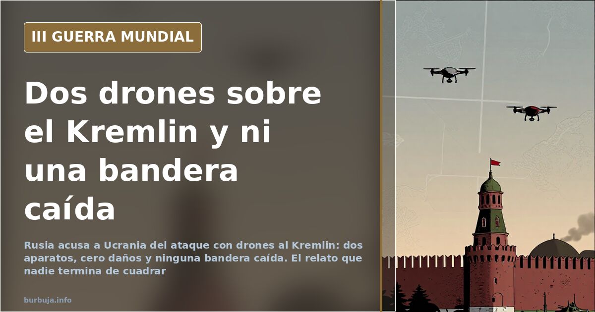 Silueta de un dron sobrevolando las cúpulas doradas del Kremlin al amanecer tras el ataque nocturno