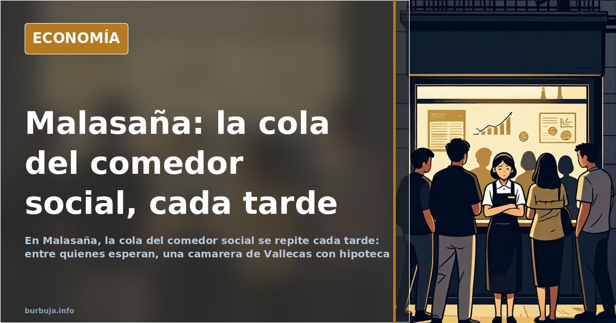 Personas esperando en la cola del comedor social de Malasaña, en Madrid