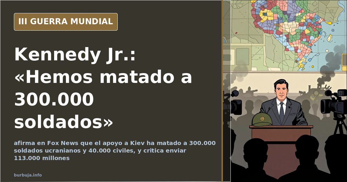 Silueta de un candidato estadounidense ante un mapa de Ucrania con gráficos de bajas y columnas de gasto militar desaturadas