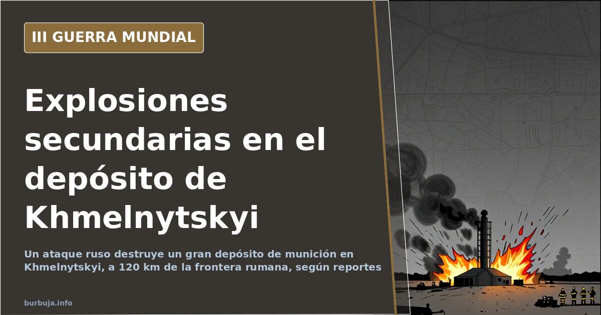 Columna de humo y explosiones secundarias en el depósito atacado en Khmelnytskyi, en el oeste de Ucrania