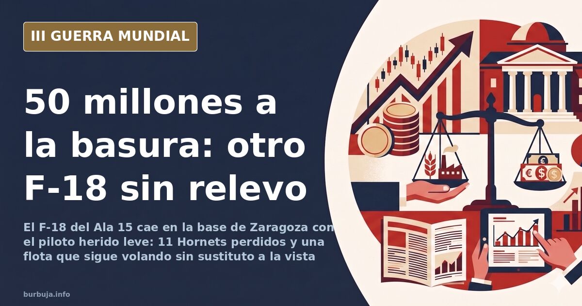 Silueta de un caza F-18 sobre una base aérea española con una columna de humo al fondo tras el accidente de Zaragoza