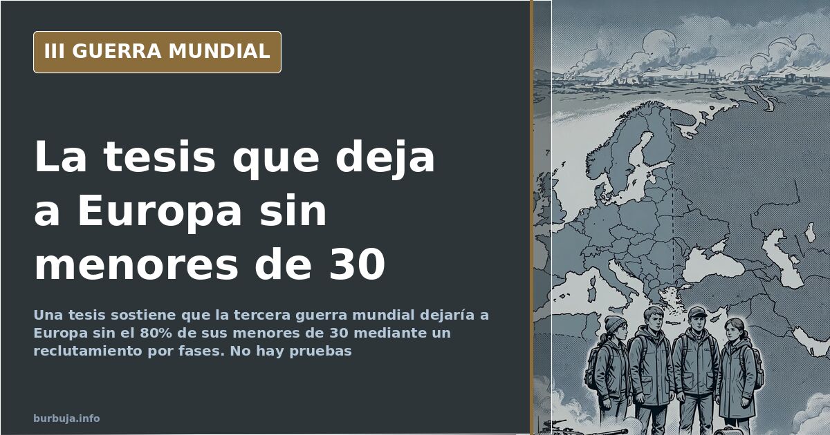 Mapa de Europa con siluetas de equipo militar y humo lejano en el horizonte, en el debate sobre reclutamiento y tercera guerr