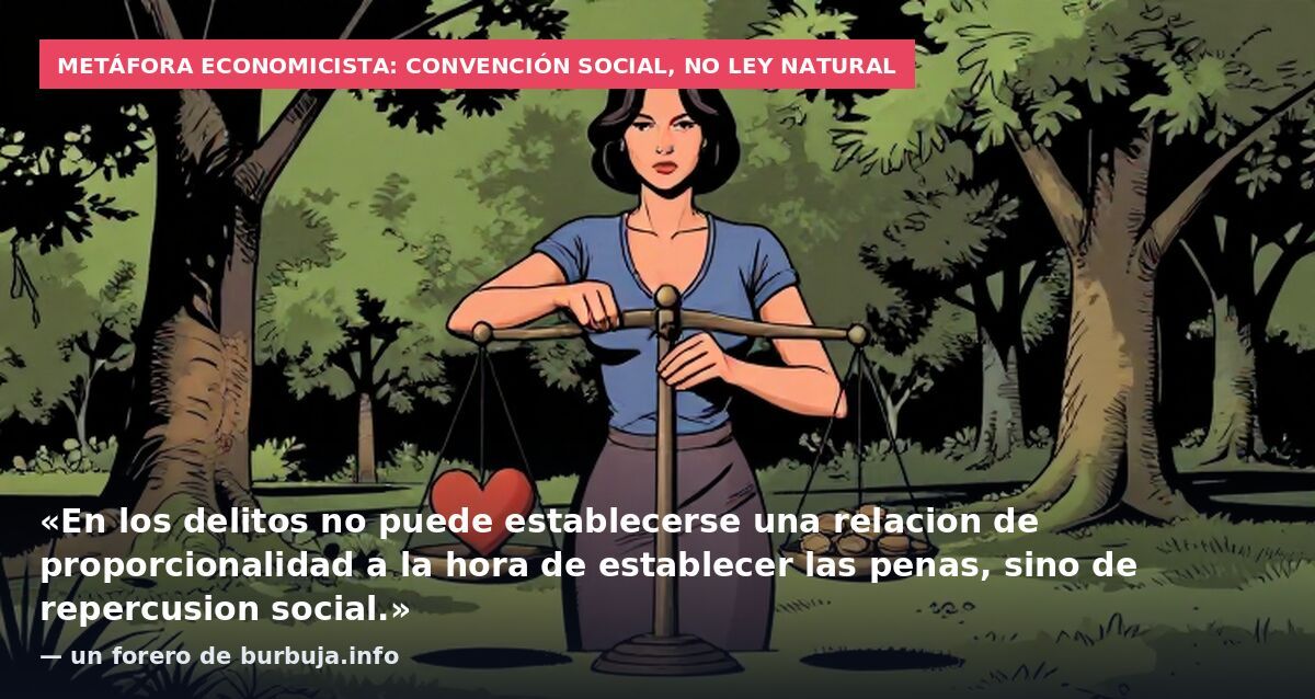 Metáfora economicista: convención social, no ley natural: «En los delitos no puede establecerse una relacion de proporcionalidad a la hora de establecer las penas, sino de repercusion social.» — un forero de burbuja.info
