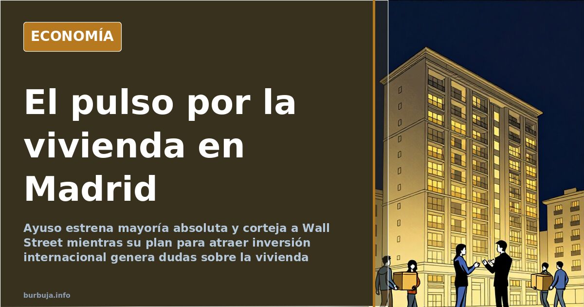 Vista de una calle de Madrid con edificios residenciales y carteles de venta de vivienda