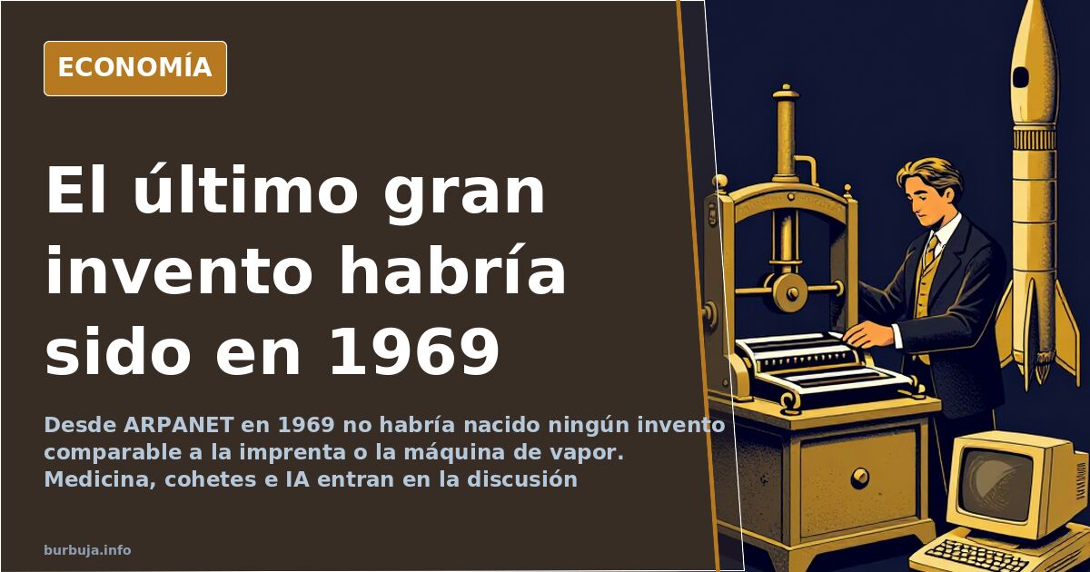 Ilustración editorial con engranajes y una bombilla antigua frente a servidores, sobre los inventos relevantes desde 1969