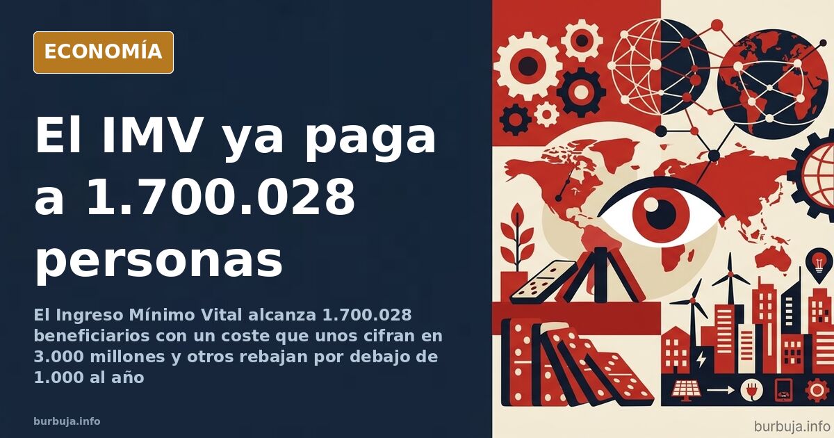 Personas esperando junto a una carpa informativa y un autobús con información sobre el Ingreso Mínimo Vital