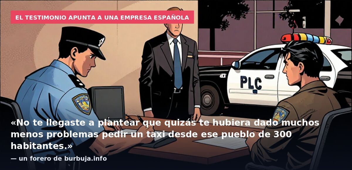El testimonio apunta a una empresa española: «No te llegaste a plantear que quizás te hubiera dado muchos menos problemas pedir un taxi desde ese pueblo de 300 habitantes.» — un forero de burbuja.info