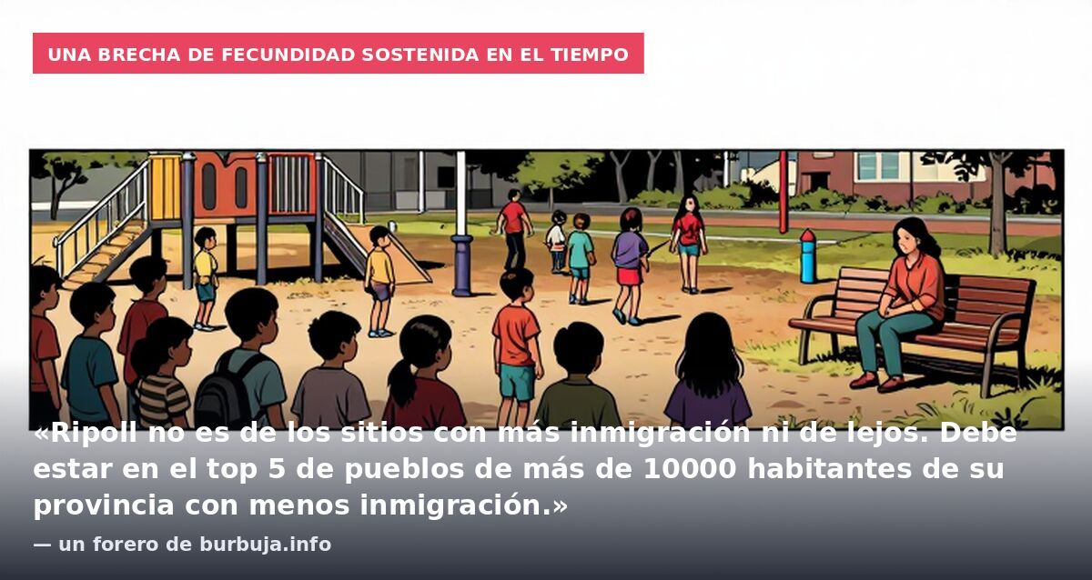 Una brecha de fecundidad sostenida en el tiempo: «Ripoll no es de los sitios con más inmigración ni de lejos. Debe estar en el top 5 de pueblos de más de 10000 habitantes de su provincia con menos inmigración.» — un forero de burbuja.info