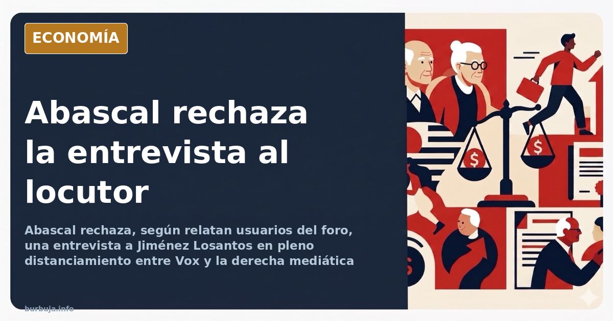 Ilustración editorial con Santiago Abascal y Federico Jiménez Losantos junto a un micrófono de radio y una entrevista rechaza