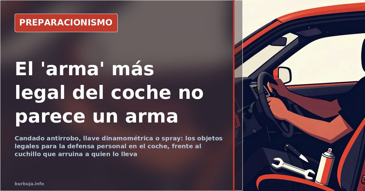Candado antirrobo, llave de ruedas y palo de golf sobre el asiento de un coche, objetos de doble uso para defensa personal