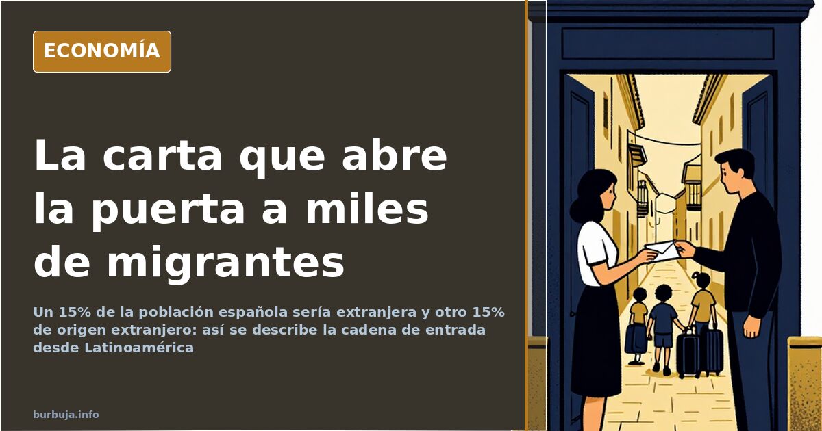 Calle de un barrio obrero español con comercios variados y viandantes, ilustración editorial sobre migración latinoamericana