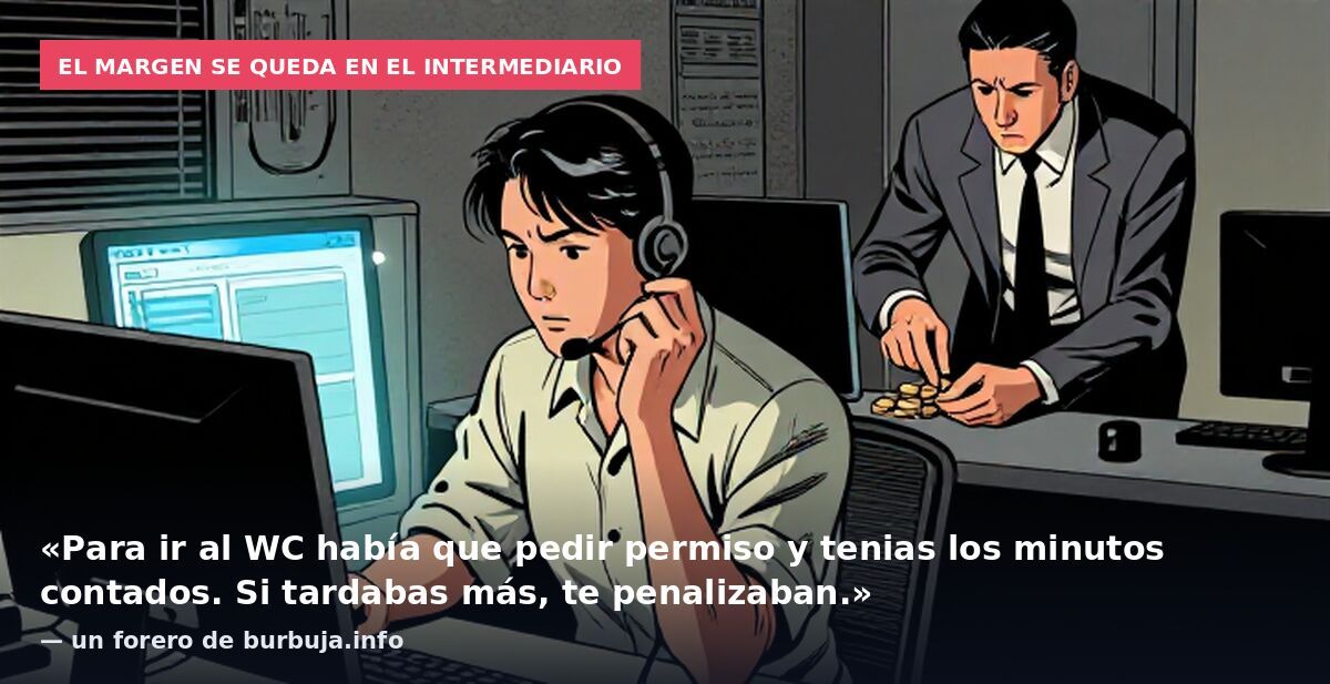 El margen se queda en el intermediario: «Para ir al WC había que pedir permiso y tenias los minutos contados. Si tardabas más, te penalizaban.» — un forero de burbuja.info