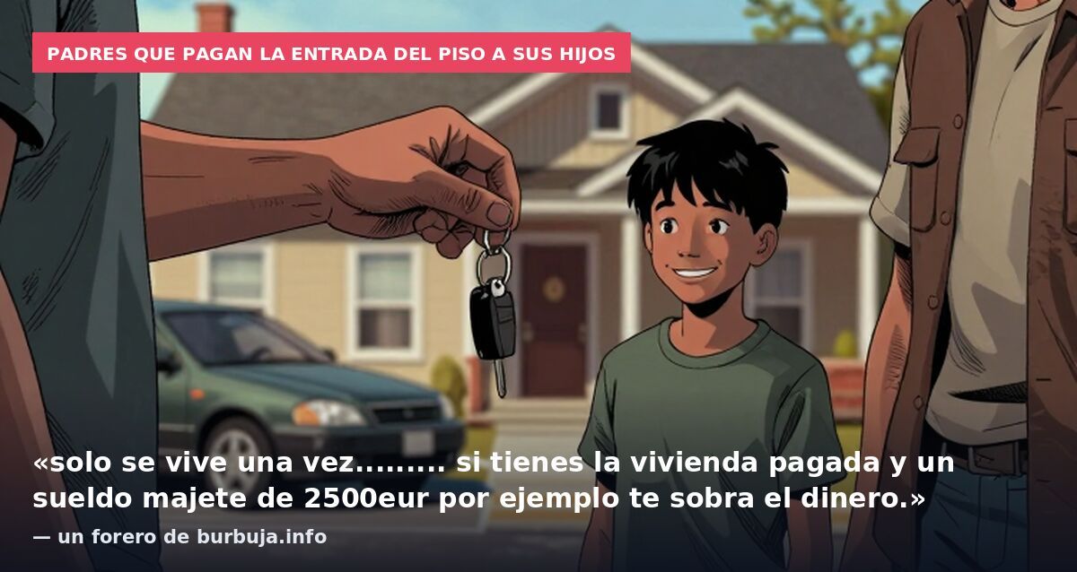 Padres que pagan la entrada del piso a sus hijos: «solo se vive una vez......... si tienes la vivienda pagada y un sueldo majete de 2500eur por ejemplo te sobra el dinero.» — un forero de burbuja.info