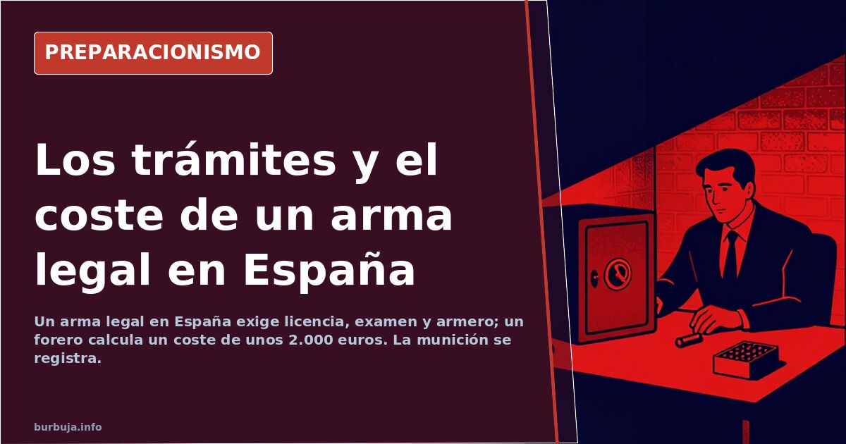 Pistola y munición sobre una mesa, junto a los papeles de una licencia de armas en España
