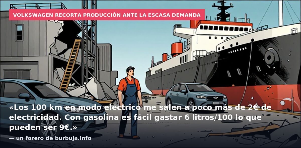 Volkswagen recorta producción ante la escasa demanda: «Los 100 km en modo eléctrico me salen a poco más de 2€ de electricidad. Con gasolina es fácil gastar 6 litros/100 lo que pueden ser 9€.» — un forero de burbuja.info