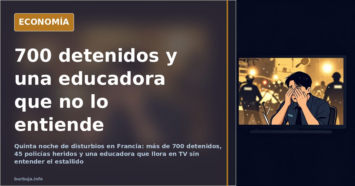 Plató de televisión francesa donde una educadora social llora al hablar de los disturbios en Francia